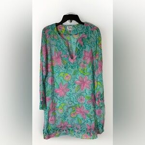 VTG Lilly Pulitzer Women's Unique Floral Lazy Paisley Cotton Beach Cover Sz L